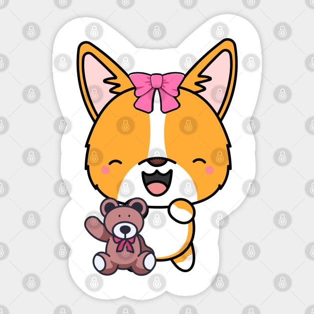 Cute corgi holds a teddy bear Sticker by Pet Station